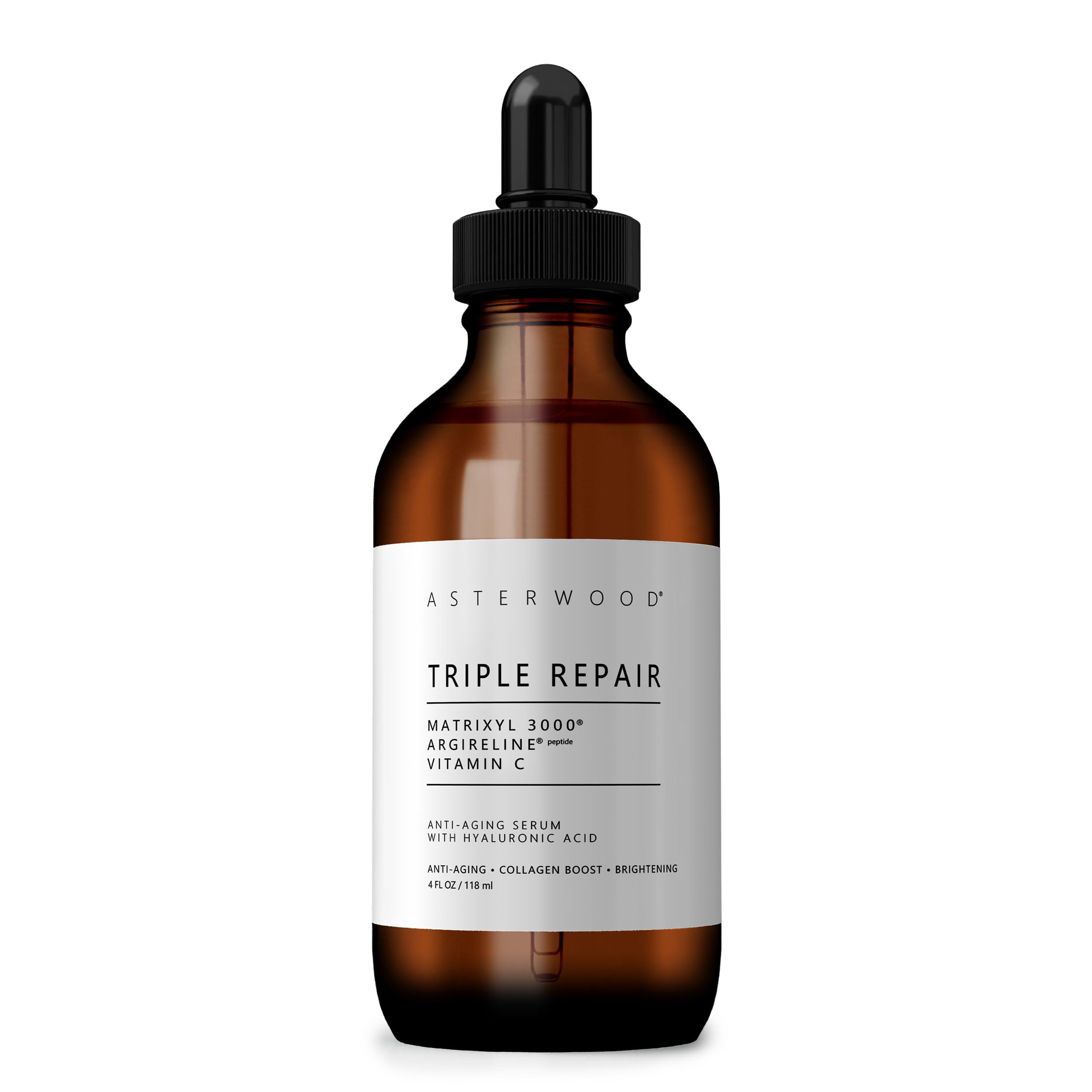 Asterwood Triple Repair Matrixyl 3000 + Argireline + Hyaluronic Acid + Vitamin C Serum for Face - Anti-Aging, Collagen Boosting, Hydrating - Fragrance-Free - 8 Fl Oz