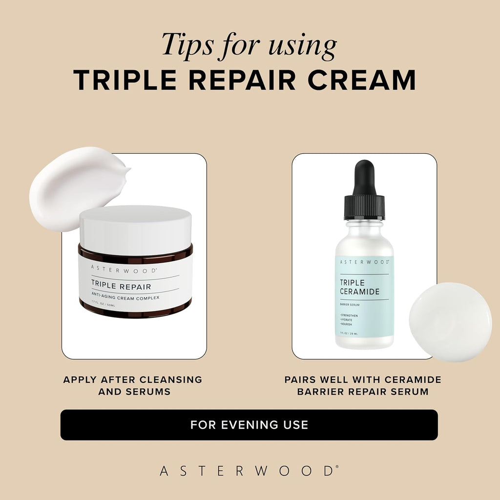 Asterwood Matrixyl 3000, Argireline Peptide, Vitamin C Cream - Triple Repair - with Hyaluronic Acid - Anti-Aging, Wrinkle Reducing, Hydrating - Fragrance-Free - 1.7 Fl Oz