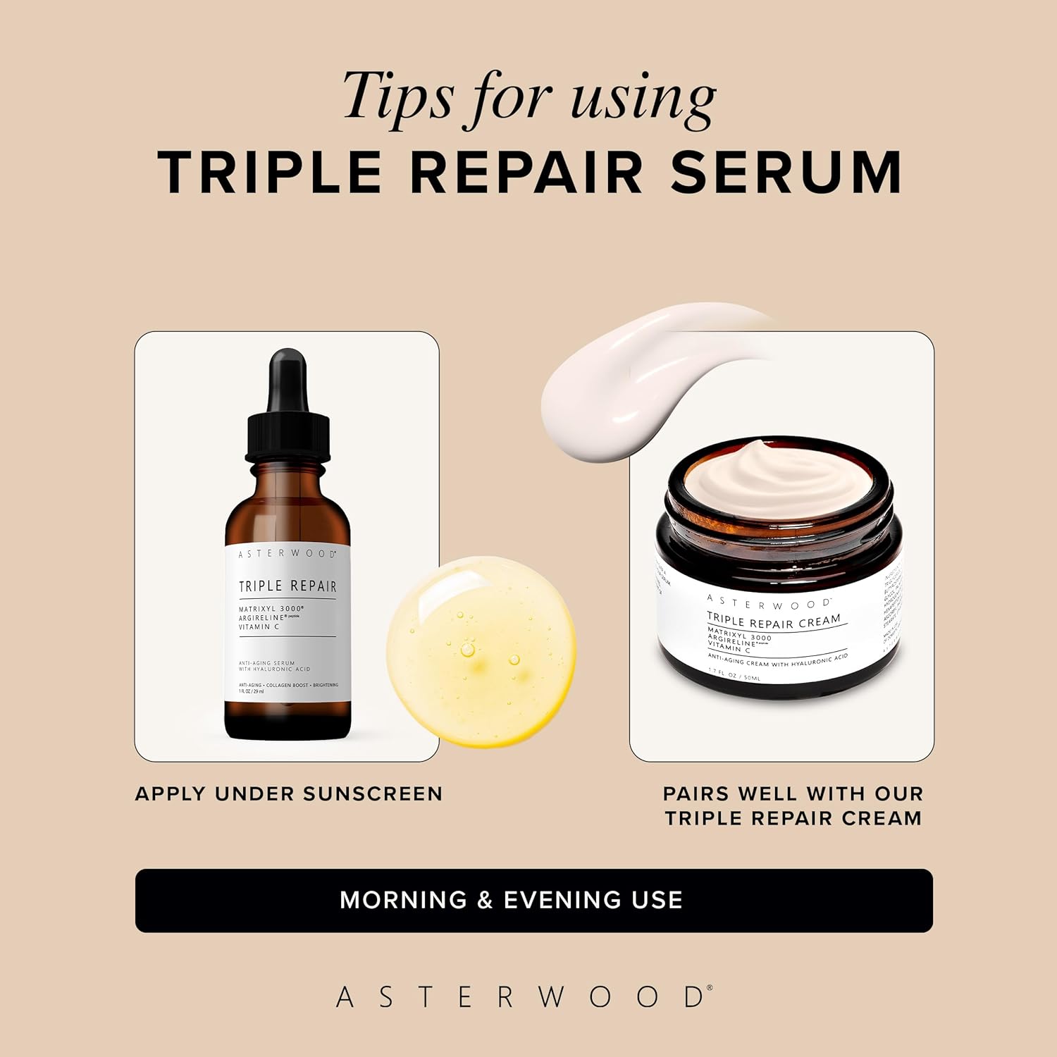 Asterwood Naturals Triple Repair Serum 1oz + Hyaluronic Acid Moisturizer