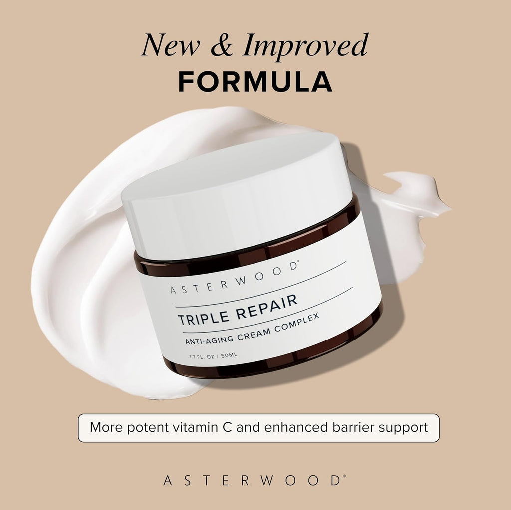 Asterwood Matrixyl 3000, Argireline Peptide, Vitamin C Cream - Triple Repair - with Hyaluronic Acid - Anti-Aging, Wrinkle Reducing, Hydrating - Fragrance-Free - 1.7 Fl Oz