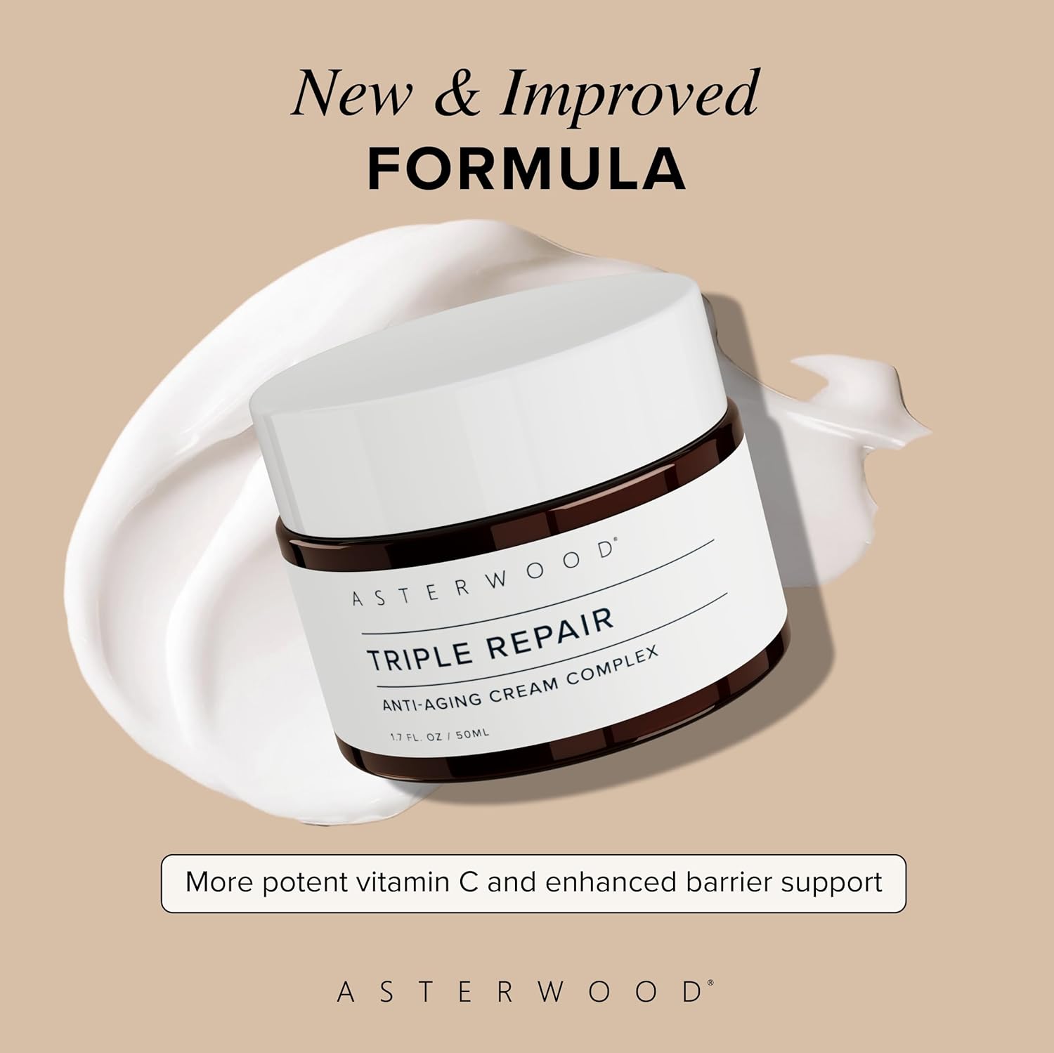 Asterwood Matrixyl 3000, Argireline Peptide, Vitamin C Cream - Triple Repair - with Hyaluronic Acid - Anti-Aging, Wrinkle Reducing, Hydrating - Fragrance-Free - 1.7 Fl Oz